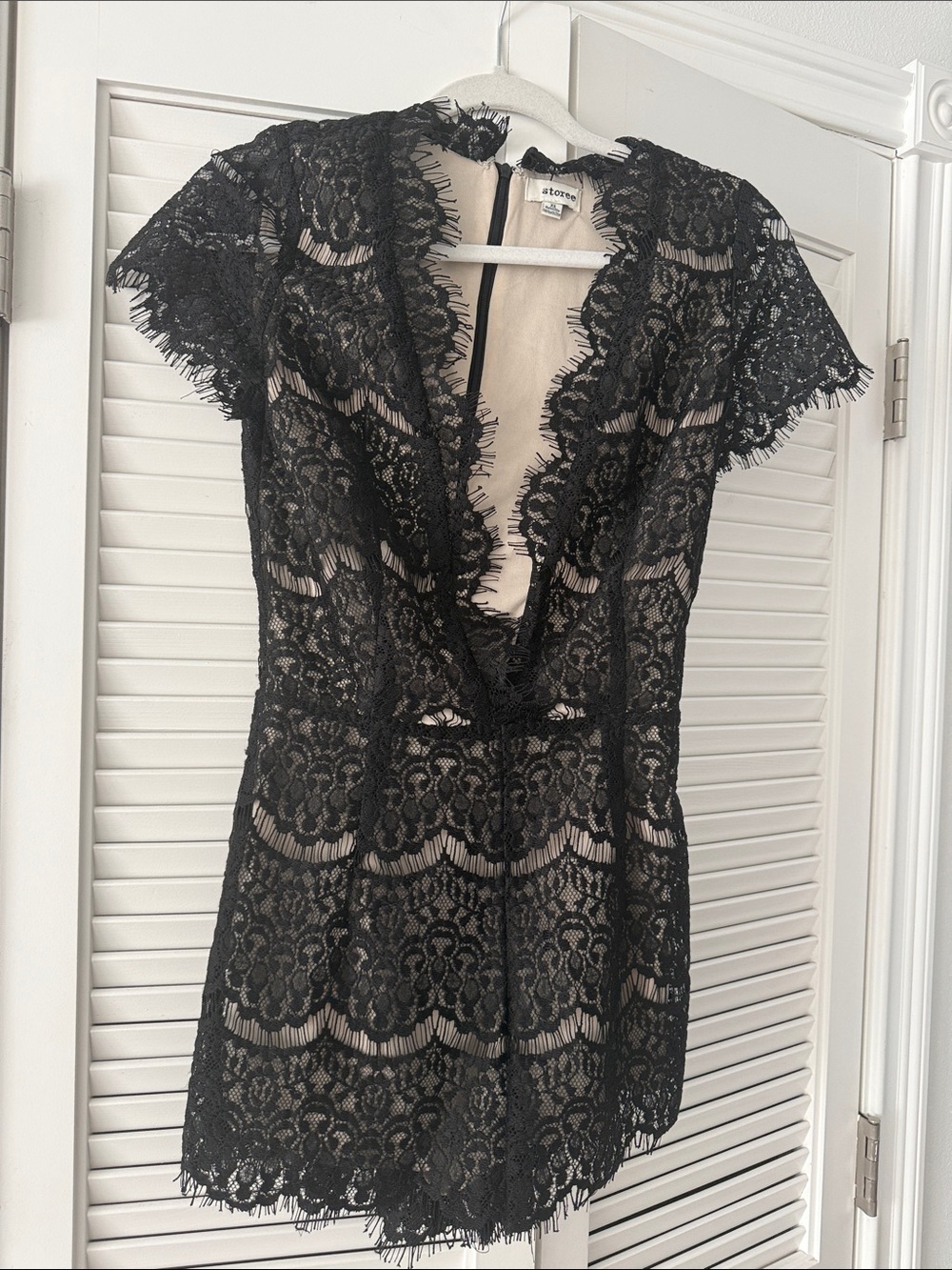 Black Lace Mini Romper with Nude Lining